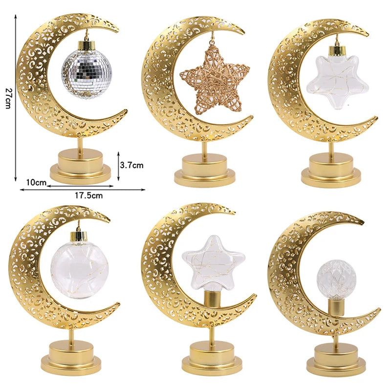 Ramadan Crescent Moon and Star Night Light Creative Eid Mubarak Led Light Islamic Muslim Desktop Decor Eid Party Supplies