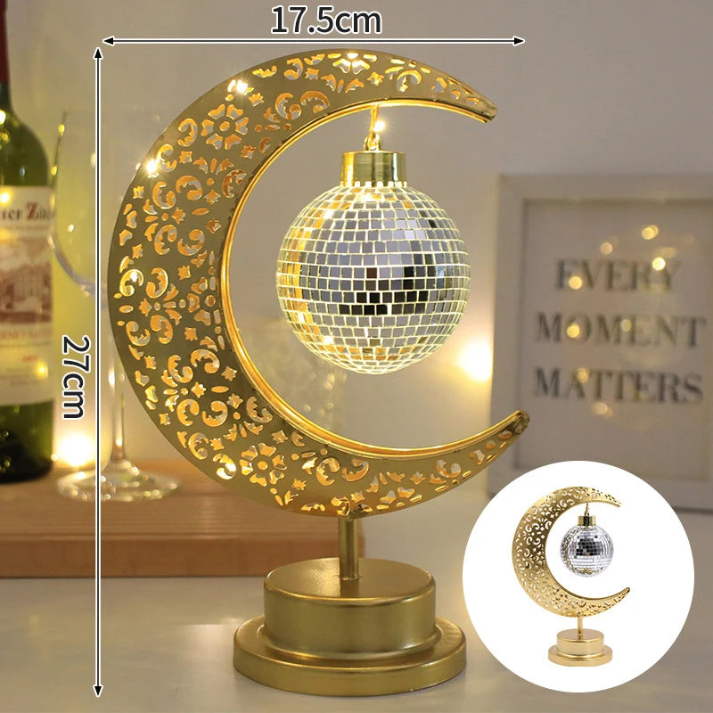 Ramadan Crescent Moon and Star Night Light Creative Eid Mubarak Led Light Islamic Muslim Desktop Decor Eid Party Supplies