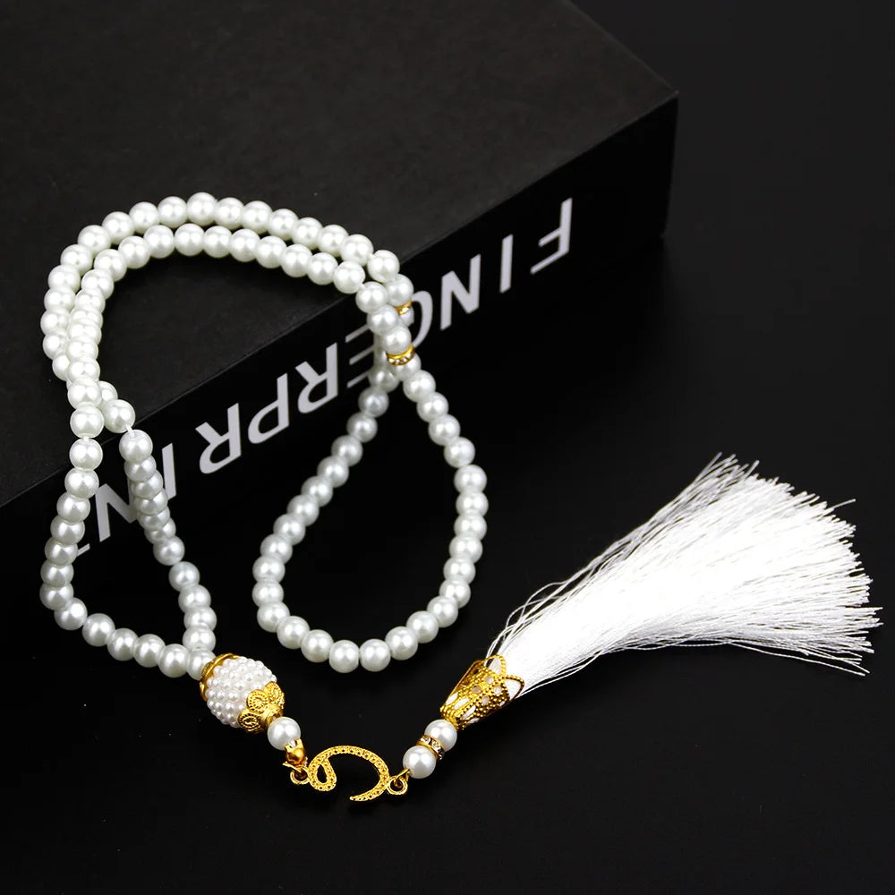 Sunspicems Allah Mohammed Rosary Bracelets TASBIH Muslim Prayer Beads Turkish Style 99 Beads Glass Pearls Charm Bracelets Gift