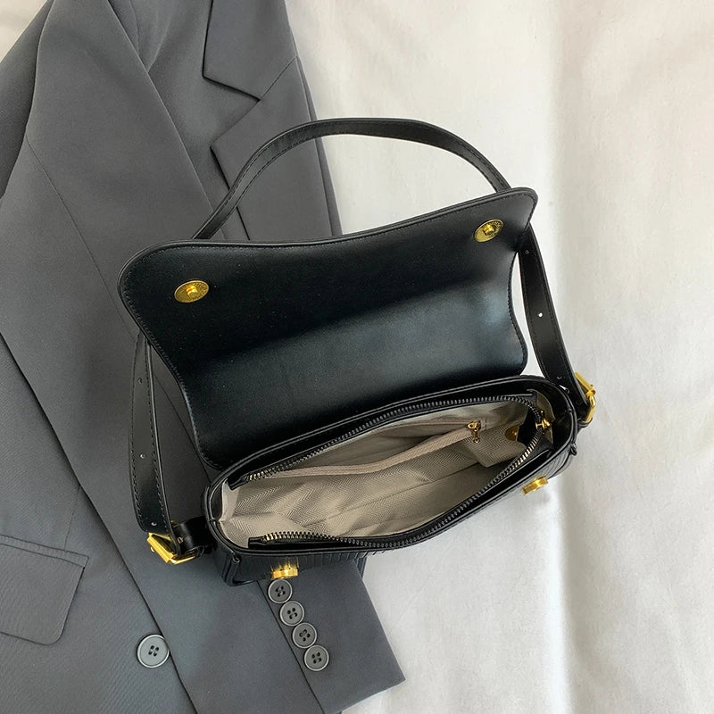 Solid Color Striped Flannel Women Crossbody Bag Quiet Luxury Designer Bag Fashionable Elegant PU Leather Shoulder Bags for Women