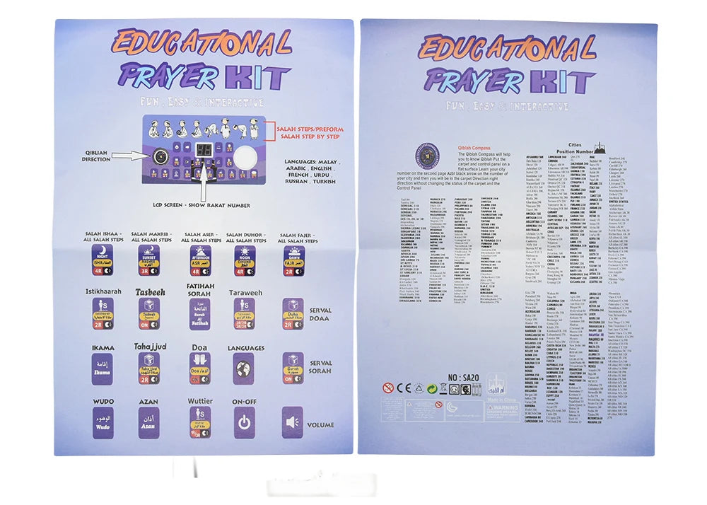 InteractiveTalking Prayer Mat Educational Rug Salah Muslim Kids Gift Islam Electronic Worship Blanket Compass Islamic Carpet