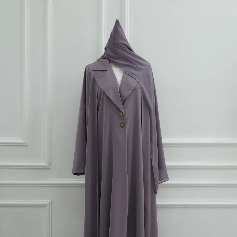 Ramadan Muslim Modest Dress for Women Elegant Two-piece Dubai Blazer-collar Abaya with Hijab Eid Islamic Turkey Kaftan Robe