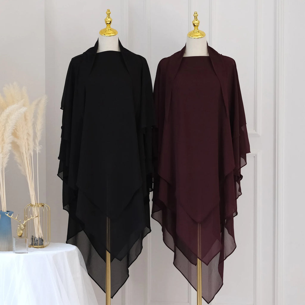 Long Khimar Women Muslim Hijab Prayer Eid 3 Layers Chiffon 2025 Hijabs Headscarf Shawl Veil Long Three-Layer Djellaba Niqab
