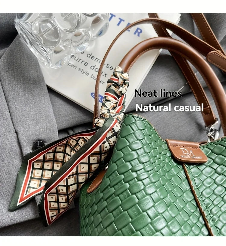 Fashionable Women's Bucket Bag, Stylish Solid Color Woven Effect Handbag Shoulder Bag and Crossbody Bag, Can Be Carried By Hand