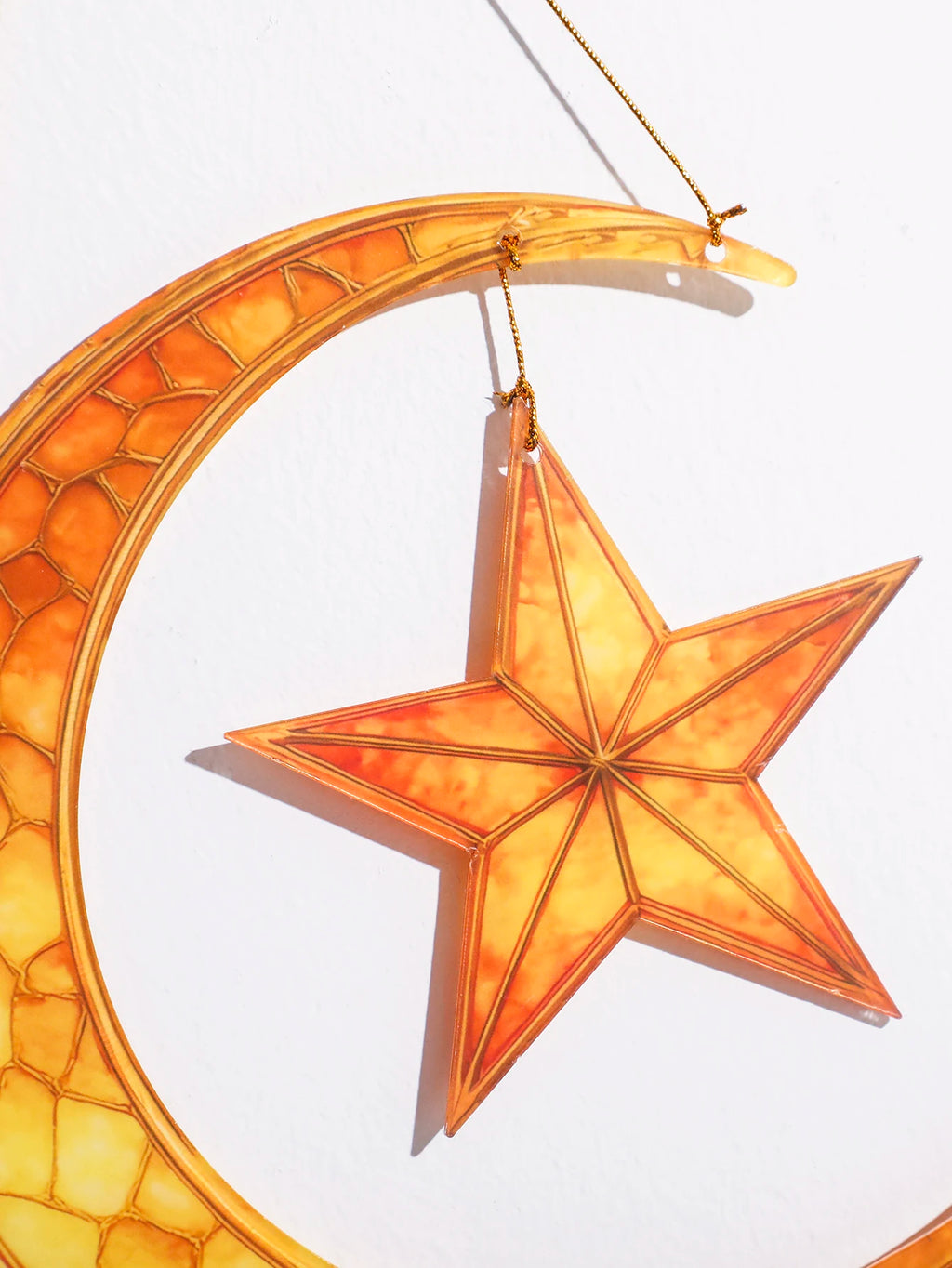 Islamic Moon Star Lantern Hanging Decor - Acrylic Eid Mubarak Ornament for Ramadan Kareem Muslim Festival Home Window Wall Decor