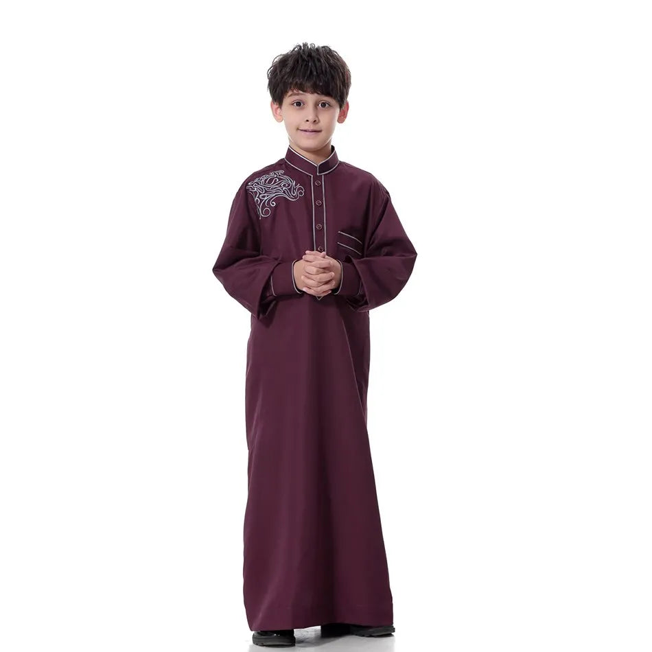 2025 New Kids Robe Children Embroidery Outfit Boys Ramadan Thawb Teens Long Sleeve National Clothes Arab Muslim Thobe 5-12 Years