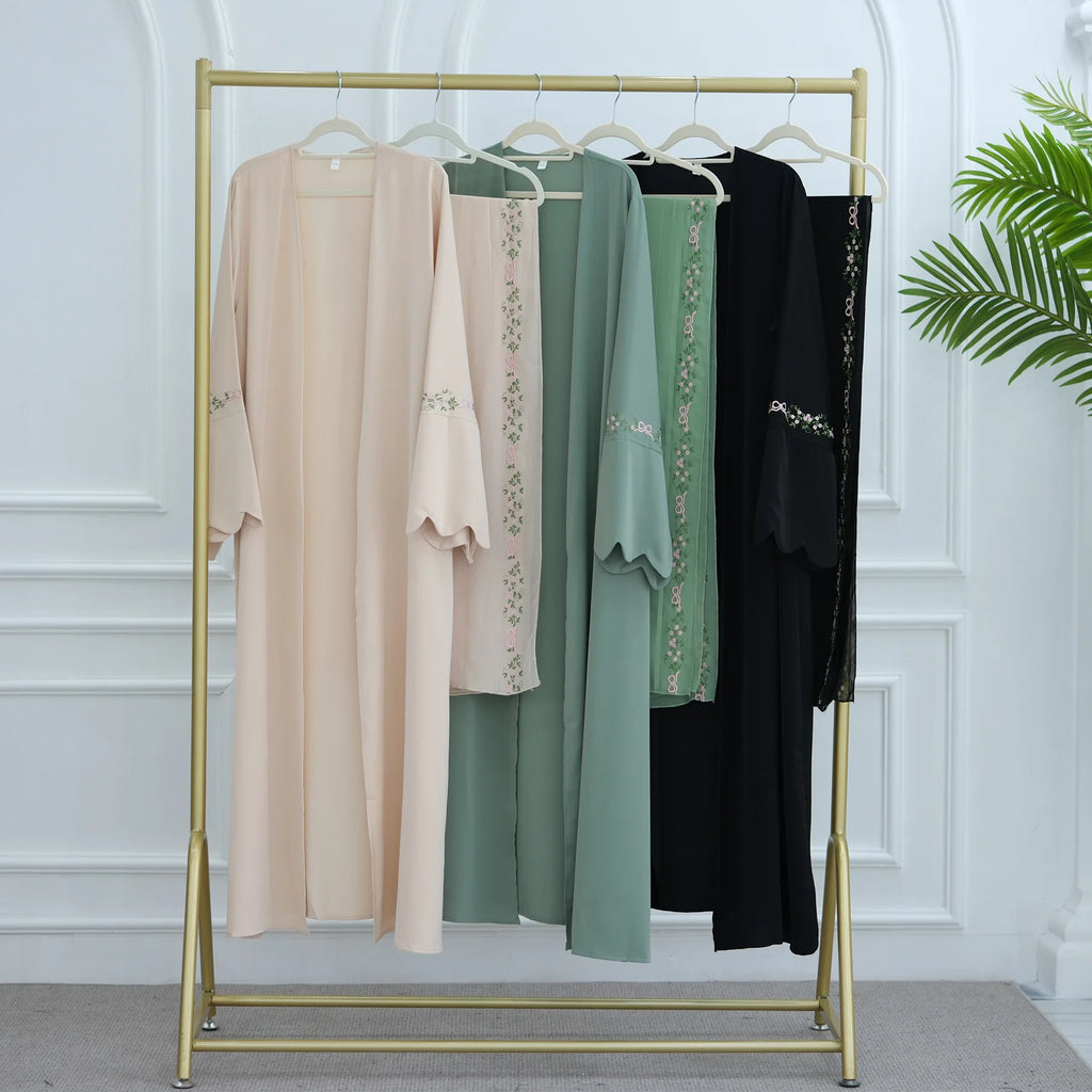 Embroidery Open Abaya and Hijab 2 Piece Set Muslim Dress Abayas for Women Dubai Luxury Islamic Clothing Kaftan Robe Ramadan Eid
