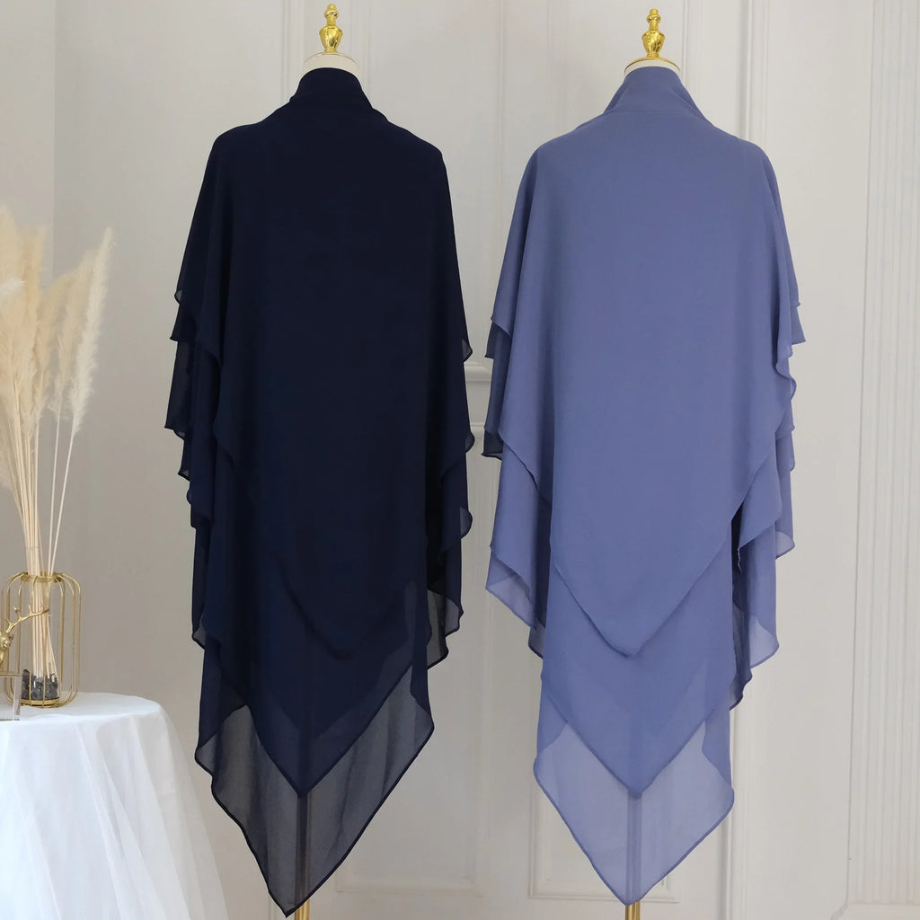 Long Khimar Women Muslim Hijab Prayer Eid 3 Layers Chiffon 2025 Hijabs Headscarf Shawl Veil Long Three-Layer Djellaba Niqab