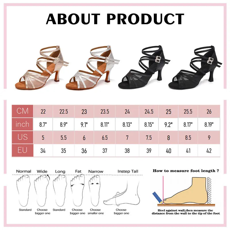 Women Latin Dance Shoes Girls Ballroom Dance Shoes Soft Bottom High heel Ladies practice Latin Salsa Shoes heeled 7.5CM