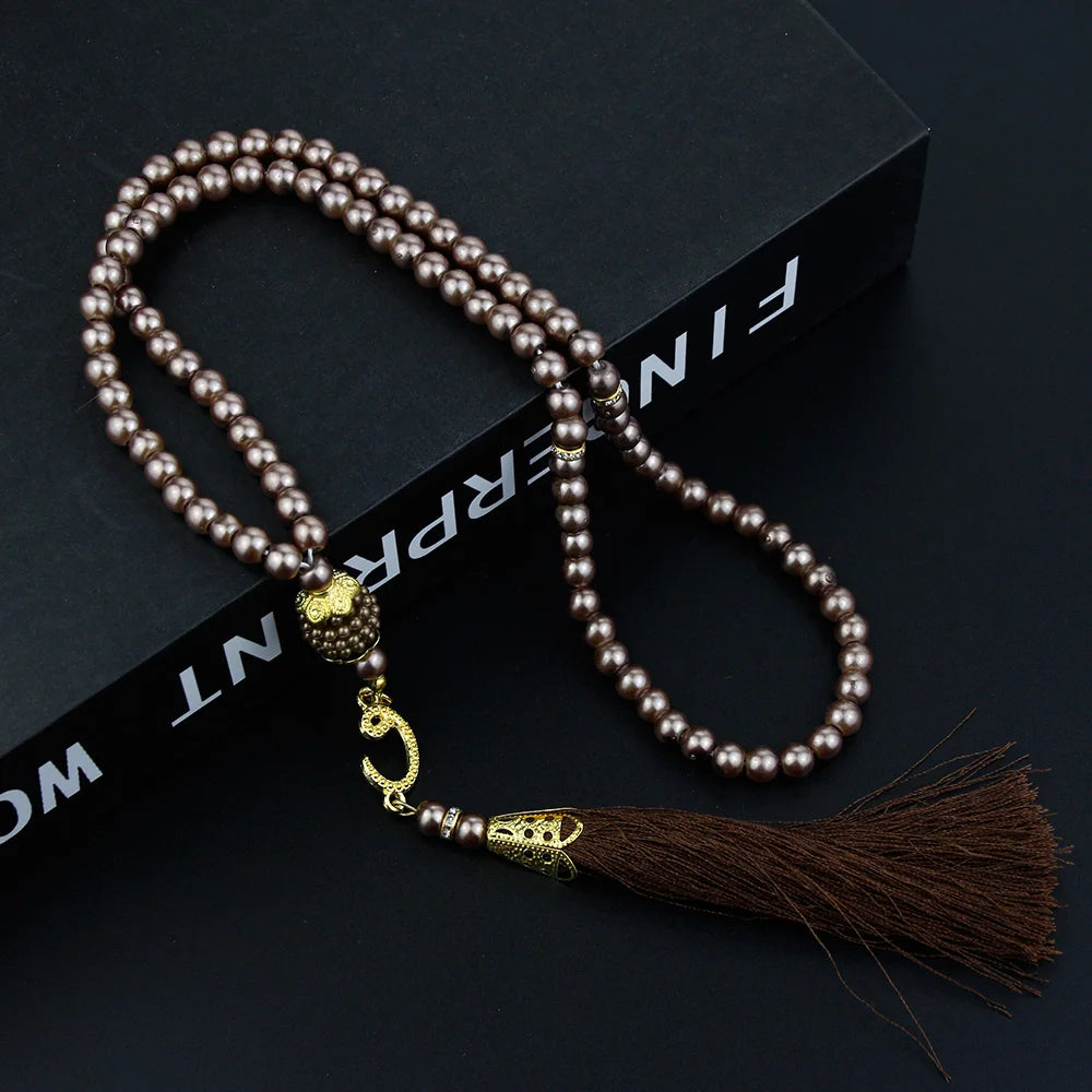 Sunspicems Allah Mohammed Rosary Bracelets TASBIH Muslim Prayer Beads Turkish Style 99 Beads Glass Pearls Charm Bracelets Gift