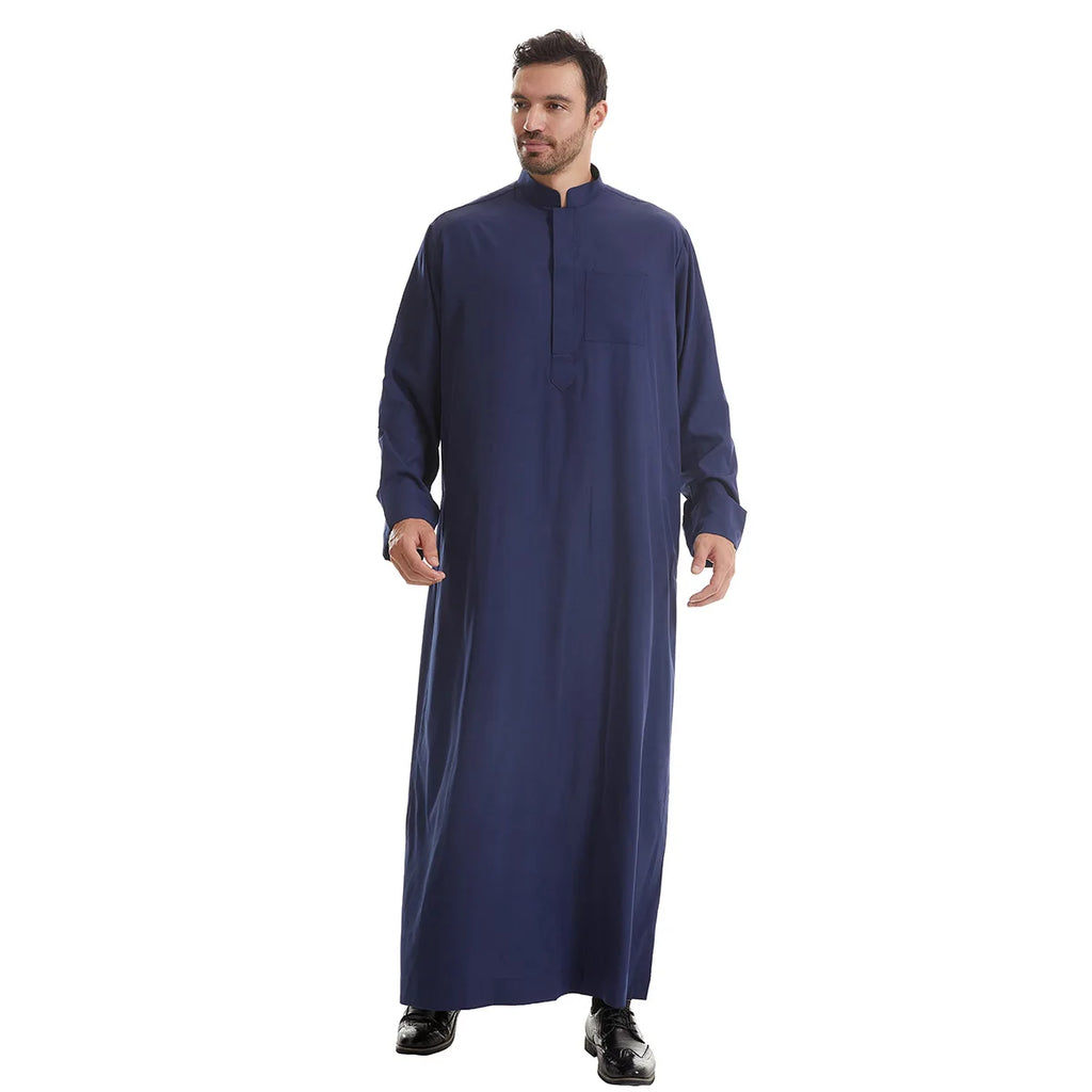 Men's Kaftan Khaki Black Long Sleeve Stand Stand-up Collar Soft Fabric Abayas Africa Saudi Thobe Elegant Outdoor Clothing
