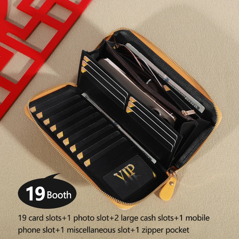 Women's Wallet RFID Blocking Multi Credit Card High Capacity Zipper Clutch Travel Bag Wrist Guard