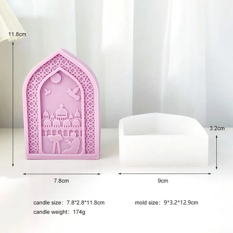 Prayer Arabic Gate Candle Silicone Mold Flat Relief Mosque Architectural Style Soap Resin Mold Eid al Fitr Decor Supplies
