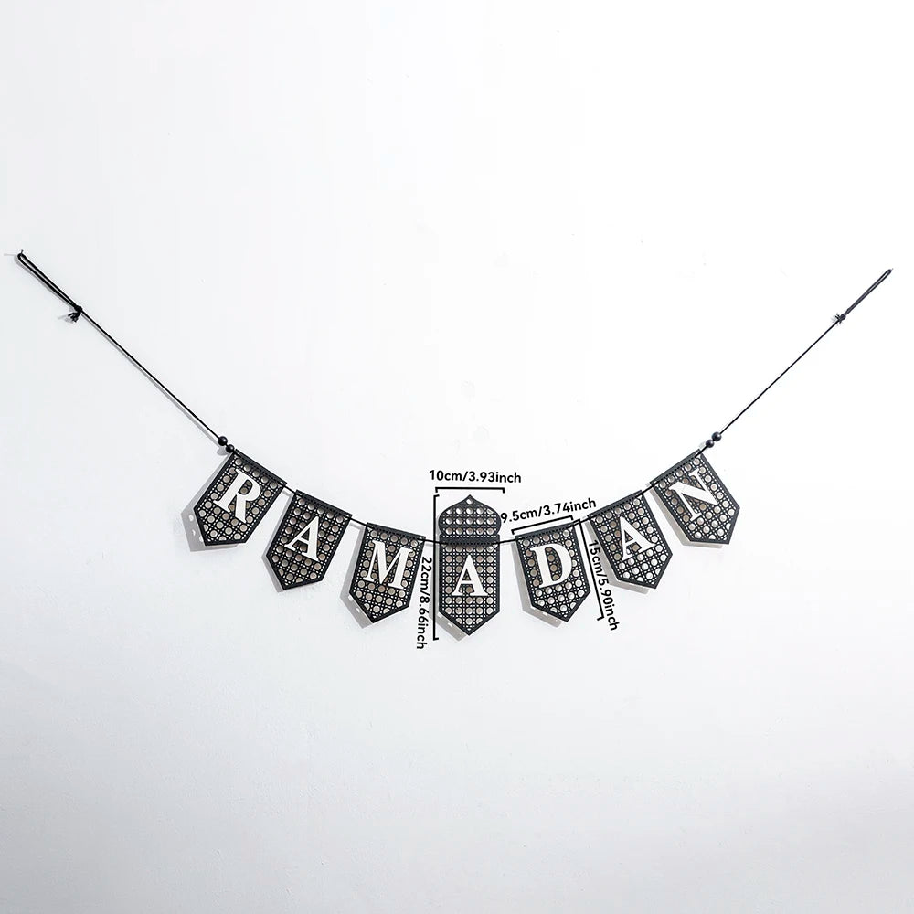 Ramadan Mubarak Banner - Hollow Lantern Hanging Garland for Islamic Muslim Eid Festival Home Party Ornament Wall Decor Supplies
