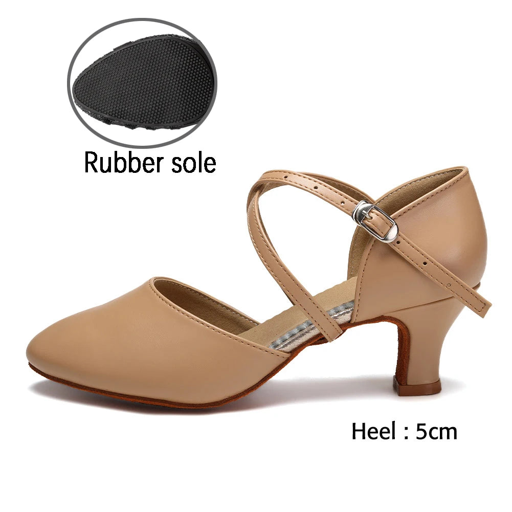 Women Dance Shoes Latin Party Tango Jazz Elegant Dancing Shoes Lace-up Suede Sole Closed Toe Microfiber Leather 7 Colors