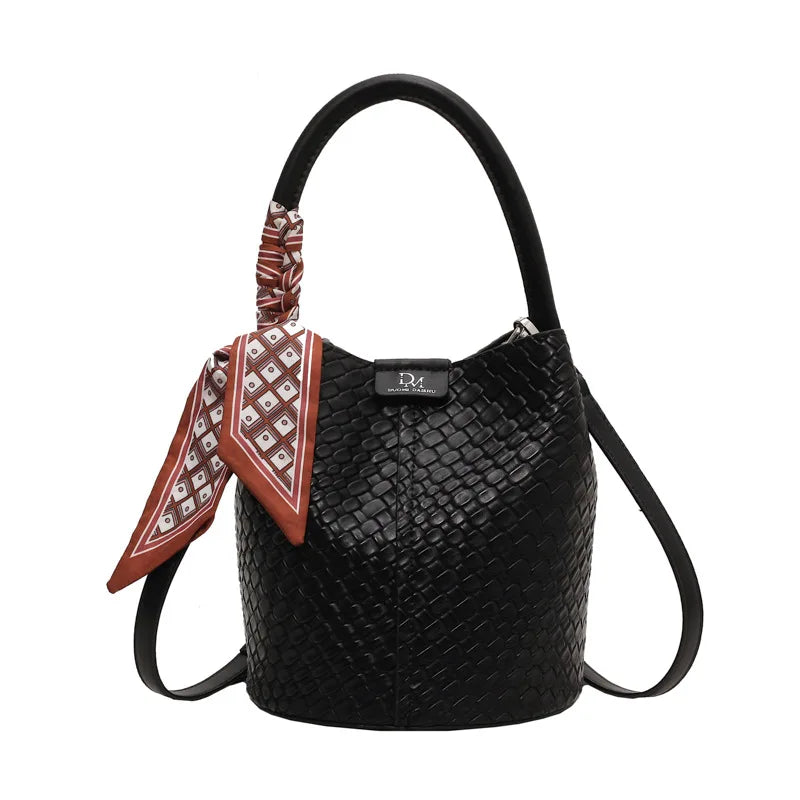 Fashionable Women's Bucket Bag, Stylish Solid Color Woven Effect Handbag Shoulder Bag and Crossbody Bag, Can Be Carried By Hand