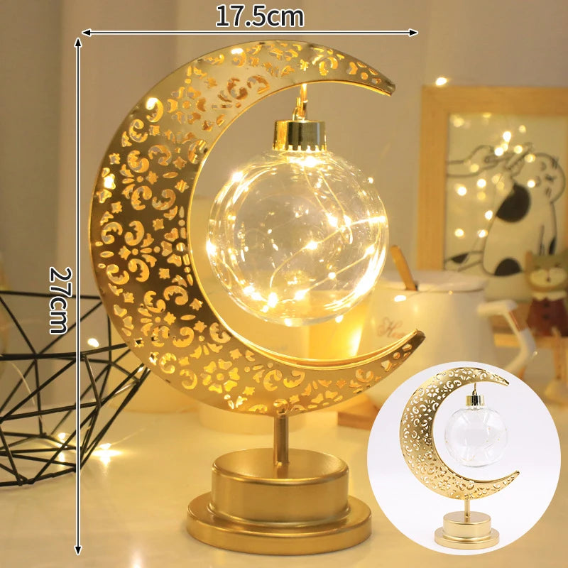 Ramadan Crescent Moon and Star Night Light Creative Eid Mubarak Led Light Islamic Muslim Desktop Decor Eid Party Supplies