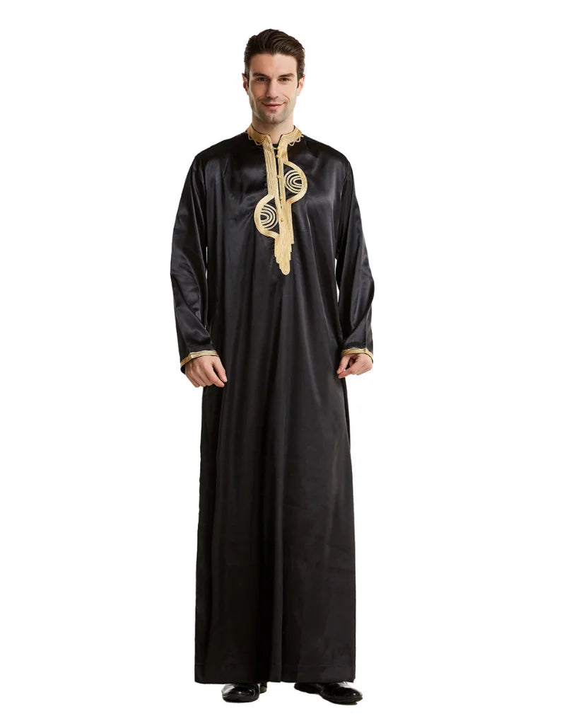 Men's Fashion Embroidered Long Robe Muslim Jubba Thobe Stand Collar Long Sleeve Daily Wear Polyester Spring Autumn