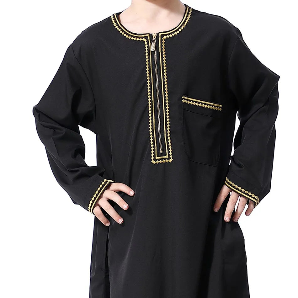 2025 New Children Thawb Teens Summer Muslim Robe Kids Arab Folk Clothes Boys Solid Color Thobe 5-14 Years National Outfit