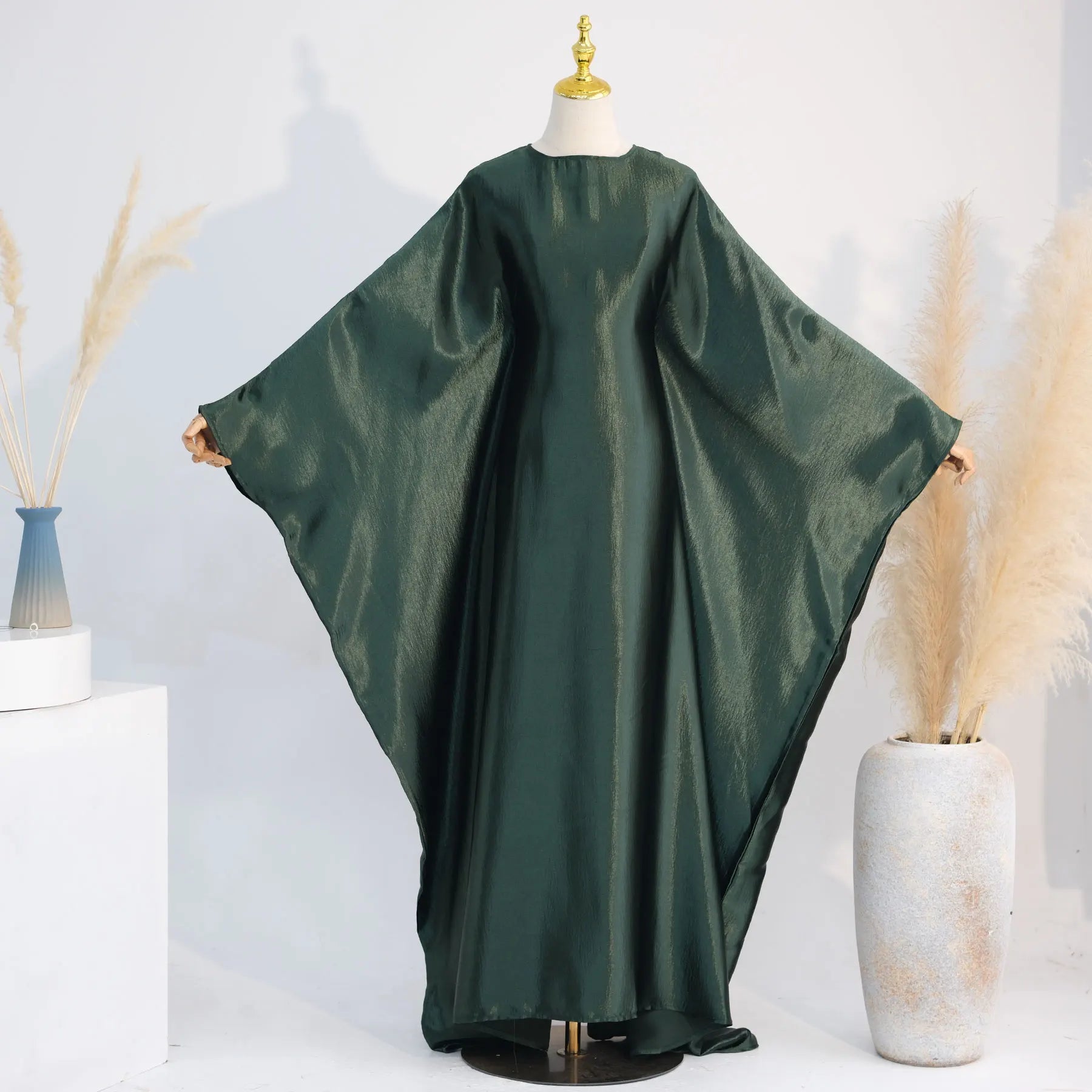 Batwing Satin Shimmer Abaya Damen Dubai Luxury Islam Muslim Kaftan Dress Women Kebaya Vestidos Djellaba Robe Femme Musulmane