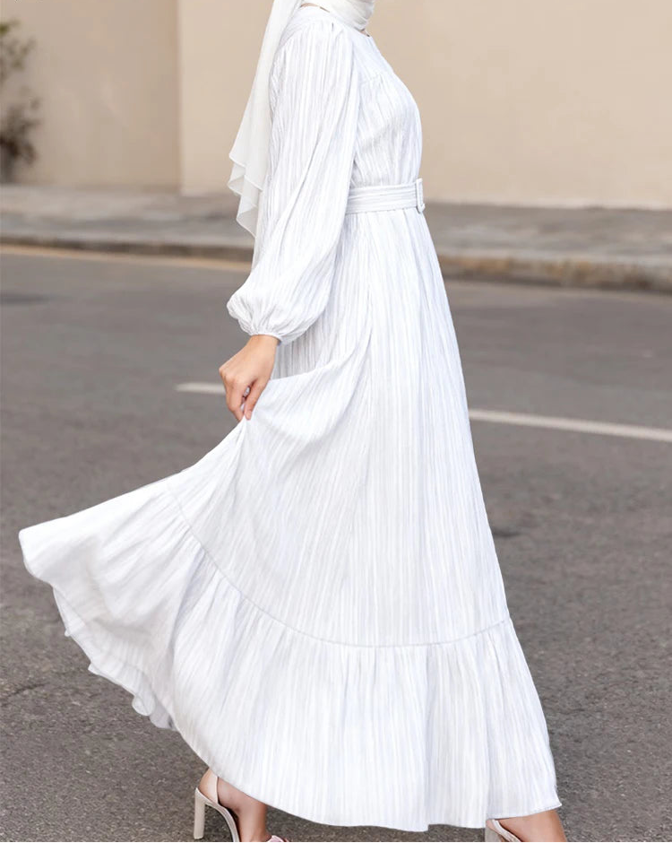 Fashion Long Sleeve Muslim Dress Abaya Women Elegant Party Dresses Ramadan IsIamic Robe Spring Belted Vestido 2026