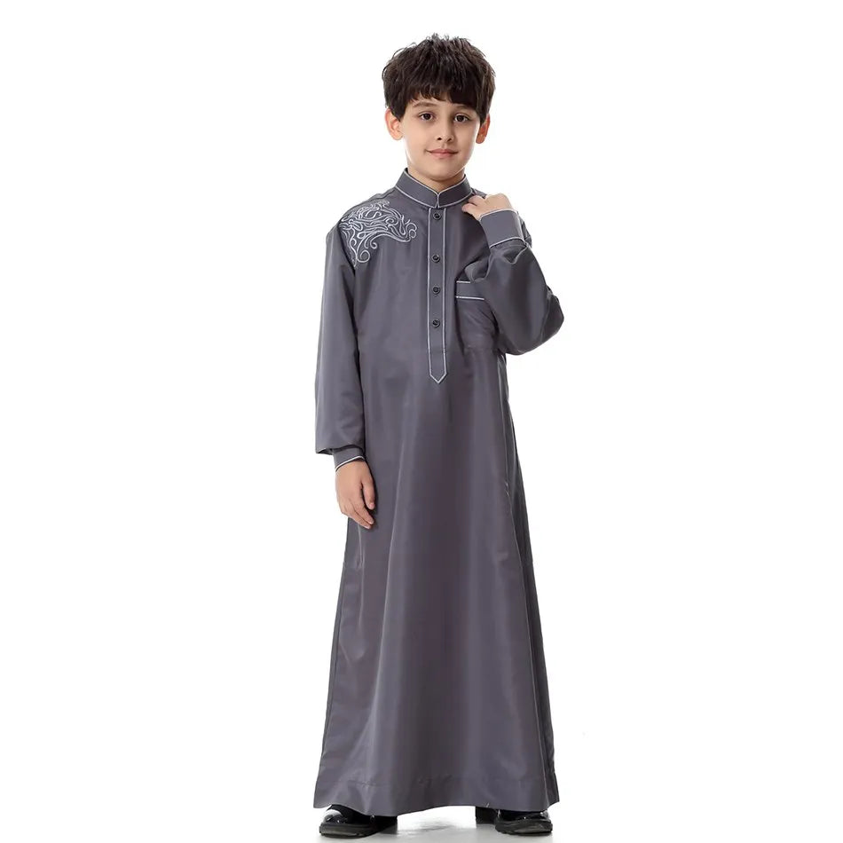 2025 New Kids Robe Children Embroidery Outfit Boys Ramadan Thawb Teens Long Sleeve National Clothes Arab Muslim Thobe 5-12 Years