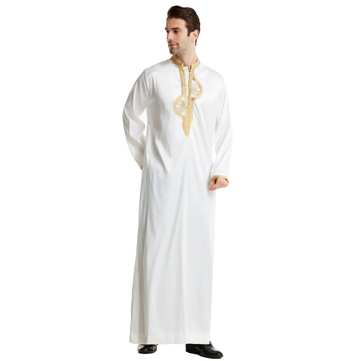 Men's Fashion Embroidered Long Robe Muslim Jubba Thobe Stand Collar Long Sleeve Daily Wear Polyester Spring Autumn
