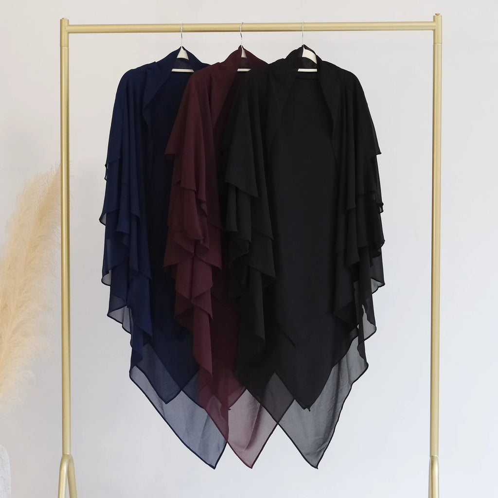 Long Khimar Women Muslim Hijab Prayer Eid 3 Layers Chiffon 2025 Hijabs Headscarf Shawl Veil Long Three-Layer Djellaba Niqab