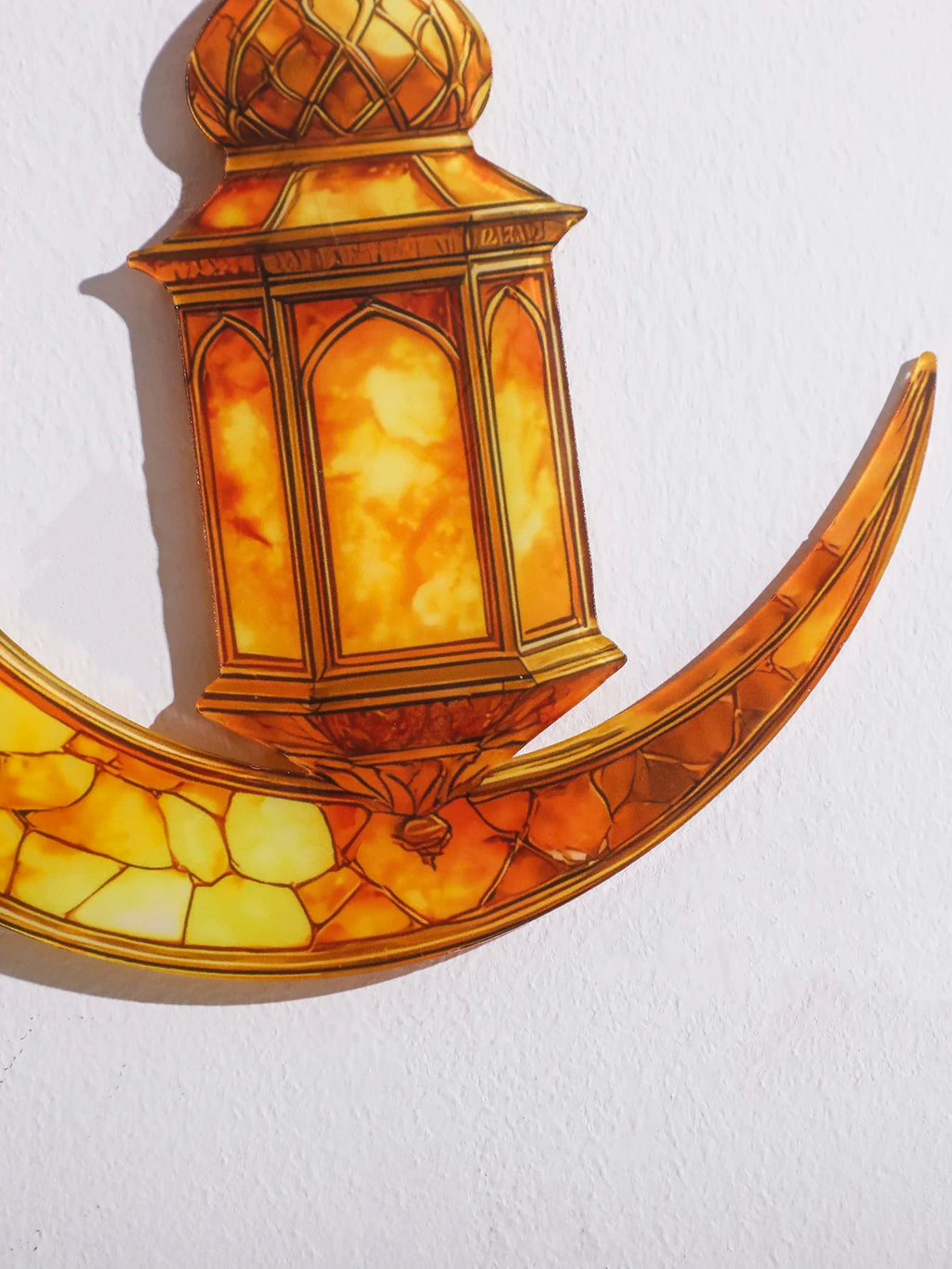 Islamic Moon Star Lantern Hanging Decor - Acrylic Eid Mubarak Ornament for Ramadan Kareem Muslim Festival Home Window Wall Decor
