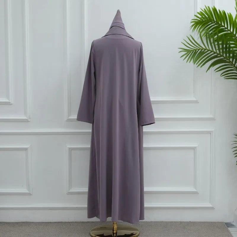 Ramadan Muslim Modest Dress for Women Elegant Two-piece Dubai Blazer-collar Abaya with Hijab Eid Islamic Turkey Kaftan Robe
