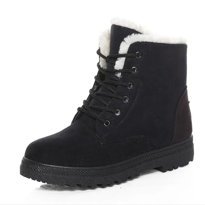 Women's Boots Warm Fur Botas Mujer Winter Shoes For Woman Snow Boots Low Heels Ankle Boots Winter Black Footwear Female