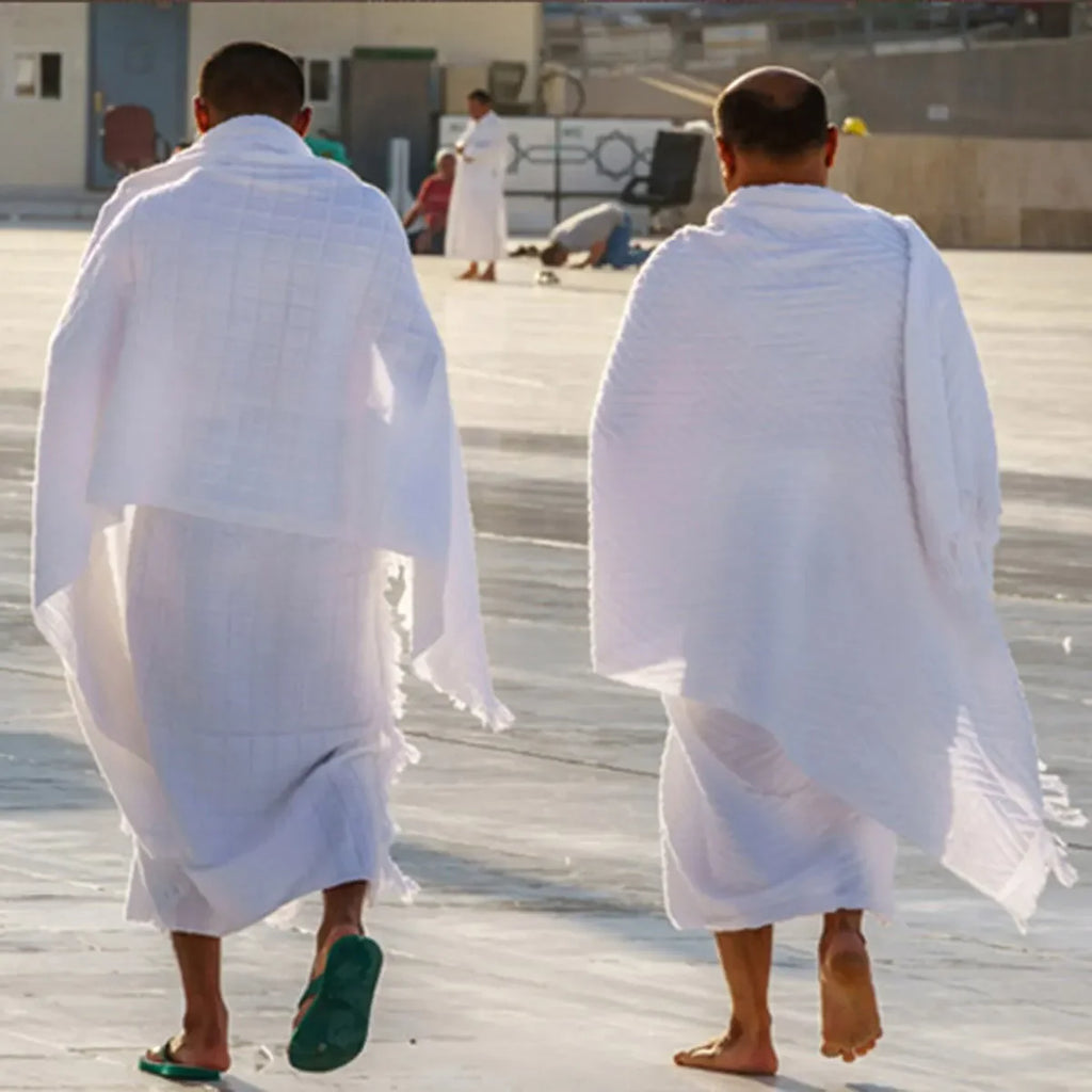 2Pcs White Ihram Pilgrimage Towel For Muslim Arab Mecca Hajj Clothes Men Islamic Ramadan Prayer Worship Costumes Shawl Jubba Set