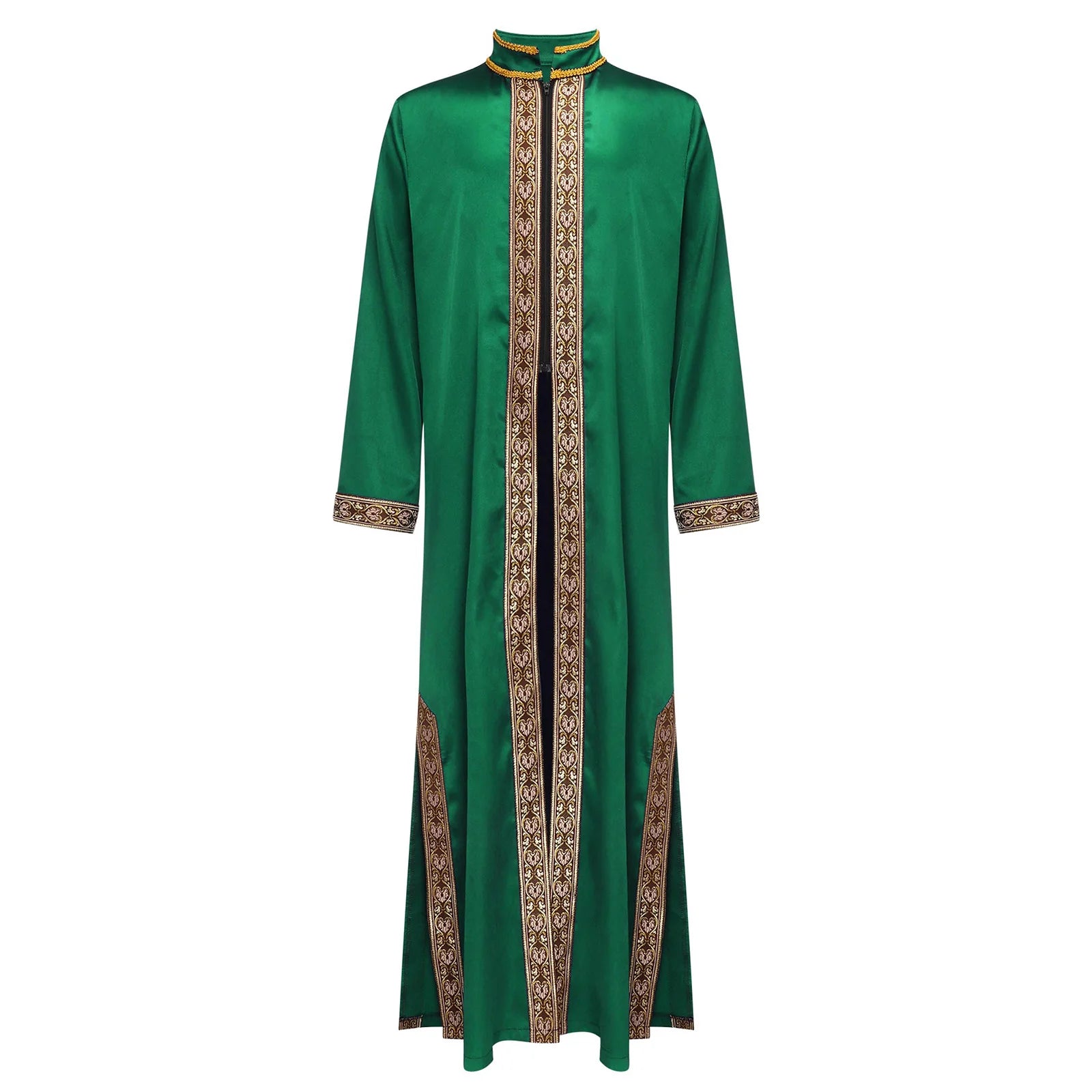Boys Islamic Robe Kaftans Arab Gown Long Sleeves Slit Zipper Gold Embroidery Maxi Muslim Thobe Kids Festival Holiday Costume