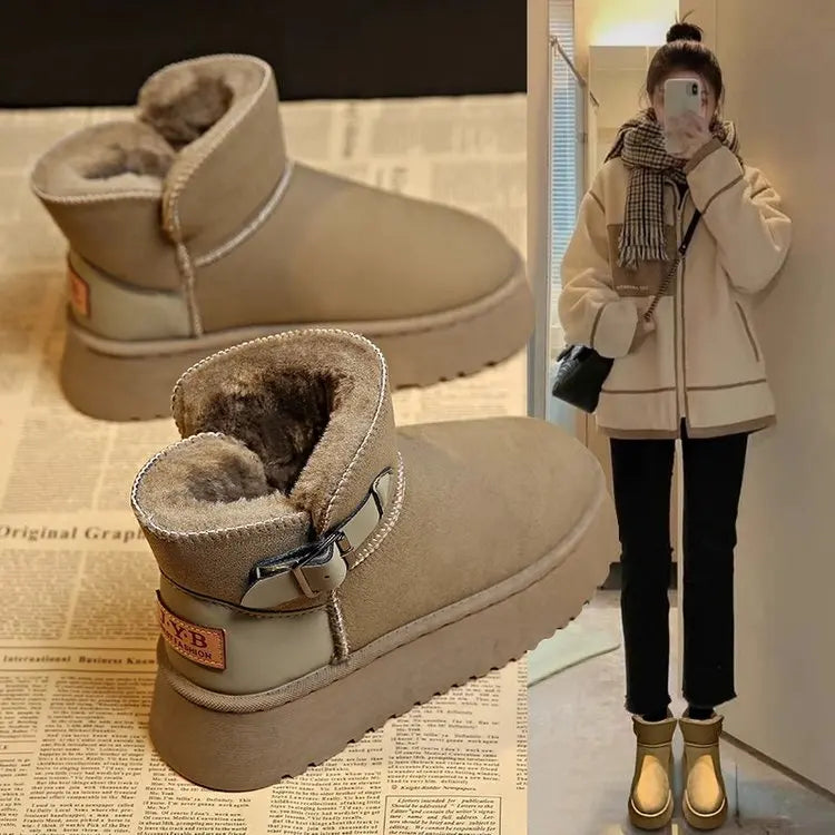 Retro Snow Boots Women Winter Women Shoes 2025 New Style Fleece-Lined Cotton Shoes With Thick Soles