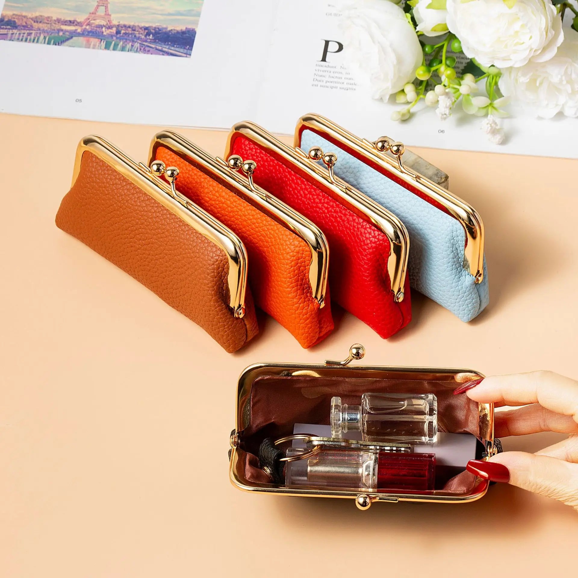 Mini Fashion Lipstick Wallet Women's PU Coin Purse Storage Bag Compact Portable Urban Simple Style Daily Use Lightweight