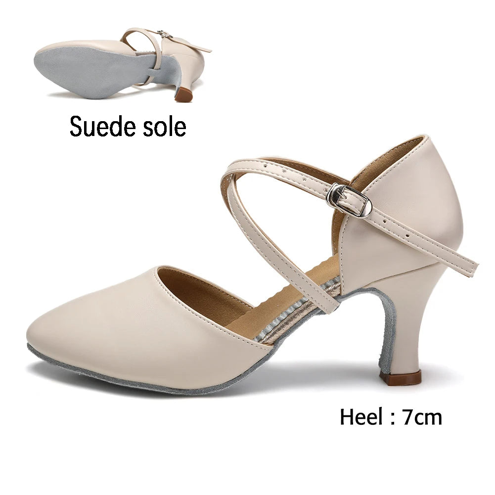 Women Dance Shoes Latin Party Tango Jazz Elegant Dancing Shoes Lace-up Suede Sole Closed Toe Microfiber Leather 7 Colors
