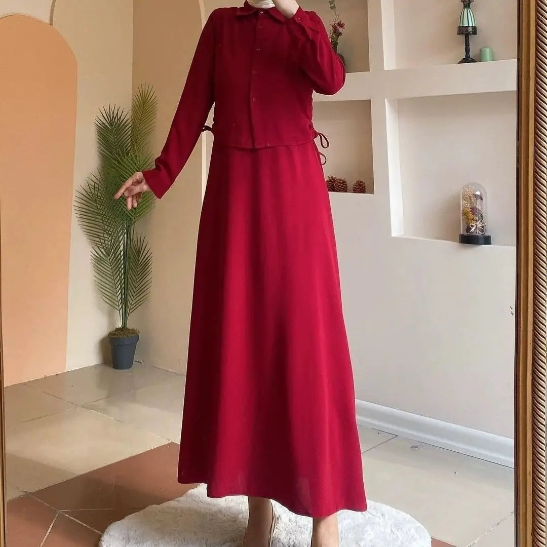 Fashionable Long Sleeve Midi Skirt Set New Arrival Two Piece Women's Clothing Spring  Detail PVC Fabric Casual Outfit