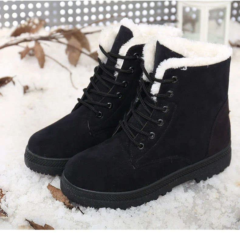 Women's Boots Warm Fur Botas Mujer Winter Shoes For Woman Snow Boots Low Heels Ankle Boots Winter Black Footwear Female
