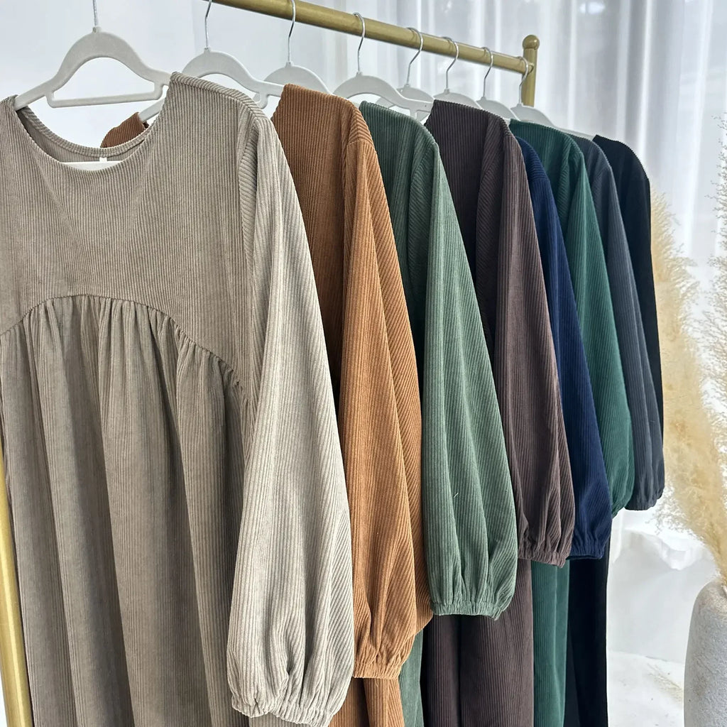 Winter Corduroy Abaya Warm Muslim Dress Closed Abayas for Women Dubai Luxury Turkey Kaftan Hijab Robe Ramadan Eid Islam Clothes
