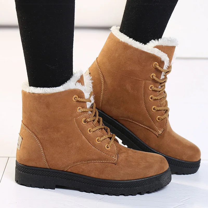Women's Boots Warm Fur Botas Mujer Winter Shoes For Woman Snow Boots Low Heels Ankle Boots Winter Black Footwear Female