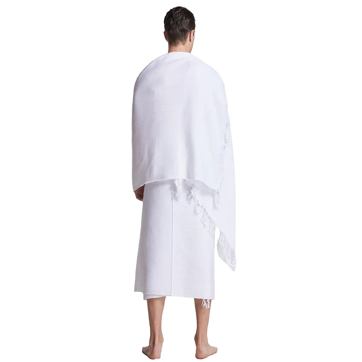 2Pcs White Ihram Pilgrimage Towel For Muslim Arab Mecca Hajj Clothes Men Islamic Ramadan Prayer Worship Costumes Shawl Jubba Set