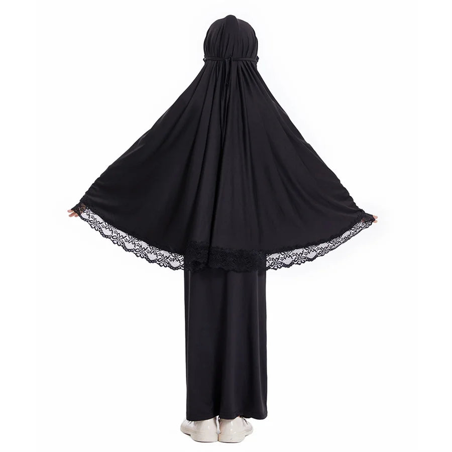 Ramadan Eid Kaftan Girls Khimar Abaya Set Kids Dubai Turkey 2 Piece Hijab Muslim Dress Islam Khimar Skirt Robe Prayer Clothes
