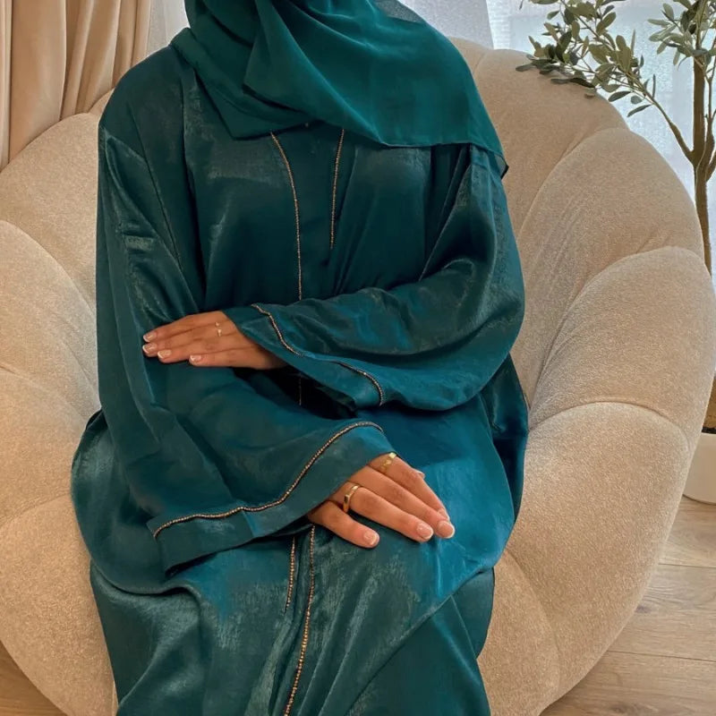 Muslim Modest Cardigan for Women Eid Arab Abaya Dubai Dress Islamic Daily Long Sleeve Clothing Turkey Solid Color Coat Robe