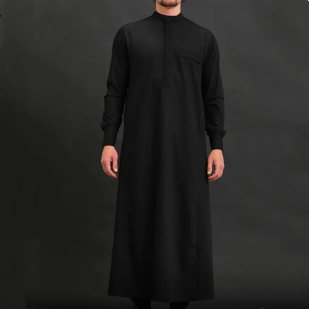 Muslim men's Formal Thobes long-sleeved solid color loose traditional Islamic men's clothing kaftan festival Arabic ethnic style