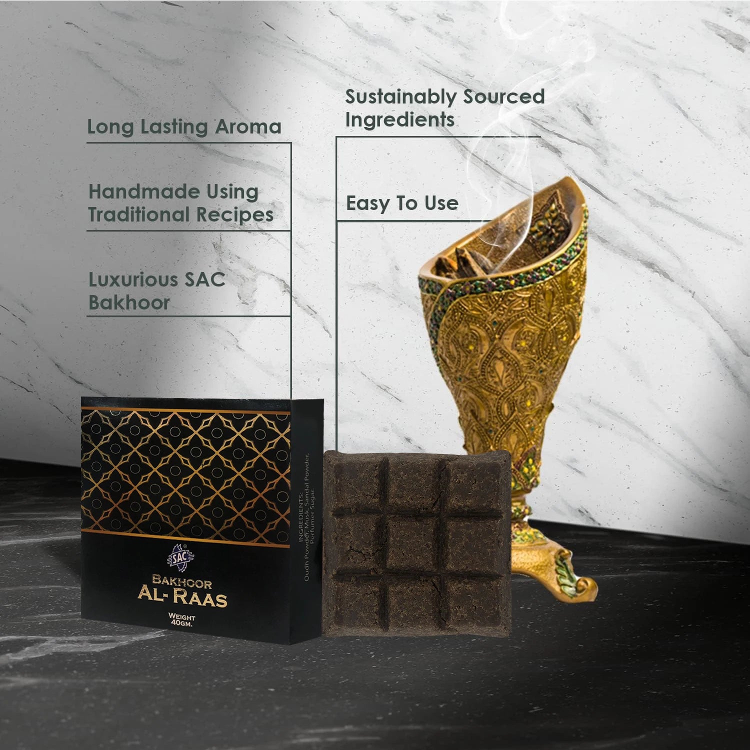 High Grade Premium Incense, Incense Bar of Sandalwood Powder, Oud Powder, Musk and Perfumery Sugar | 9 Bricks Assorted Scents