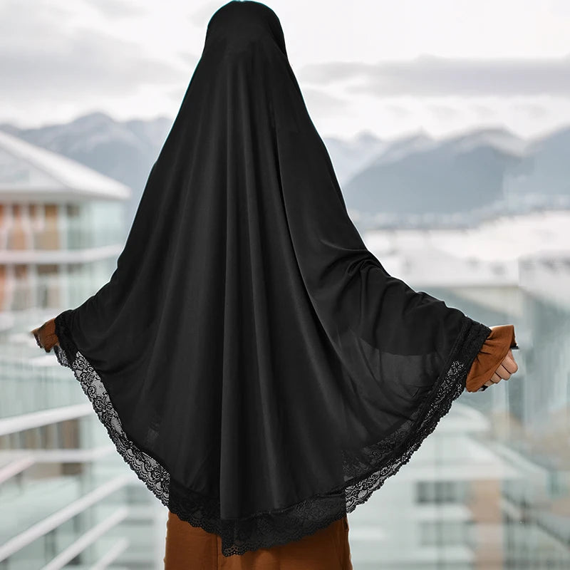 Muslim Abayas Full Cover Lace Edge Women Black Clothing Solid Color Instant Hijab Soft Premuim Cotton Hemp Ramadan Prayer Dress