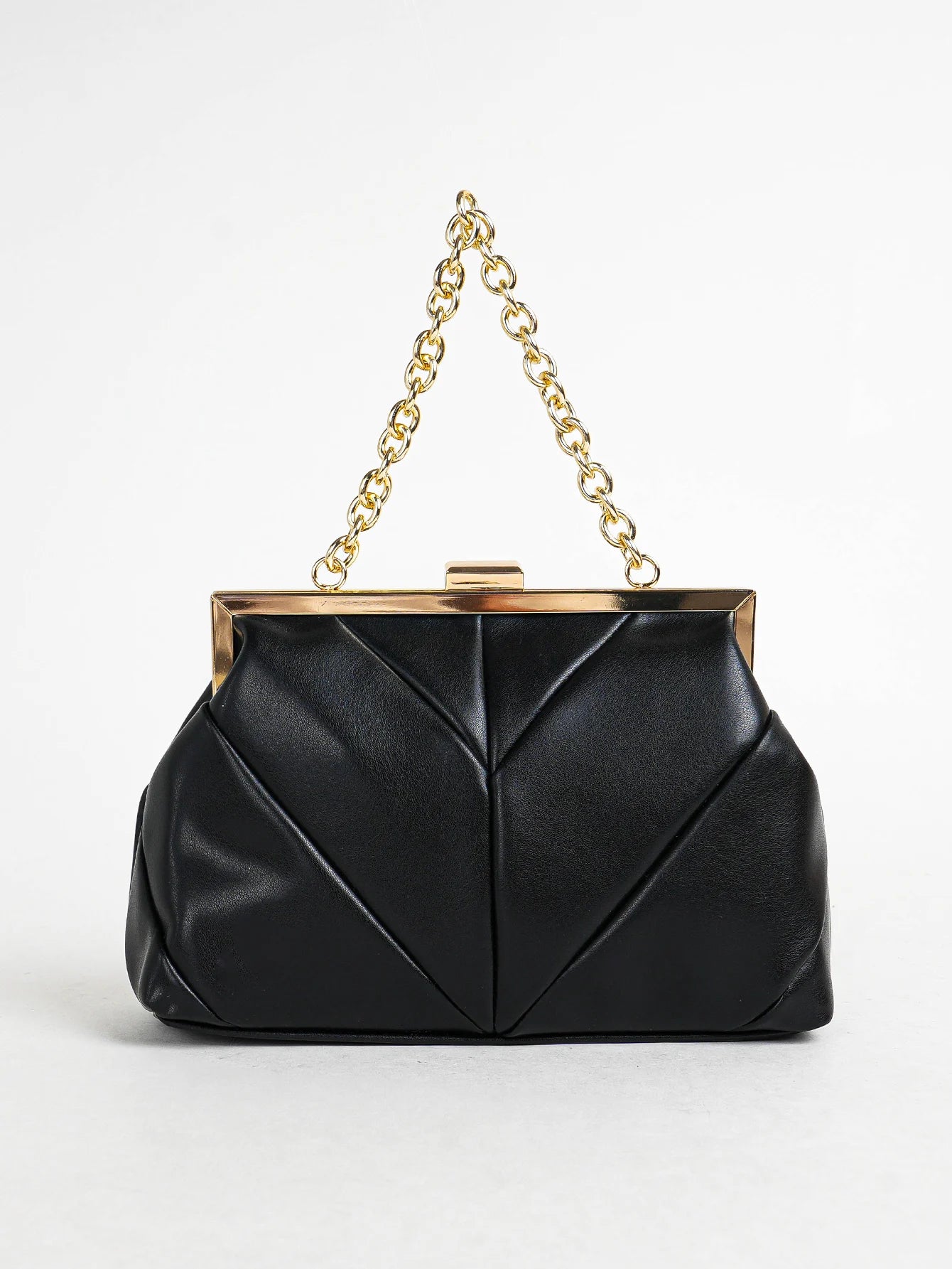 1 PC Matallic PU Leather Elegant Pleated Kiss-Lock Closure Evening Bag,Shinny Metal Chain Holder Frame Cross Body Clutch Bag,Kis