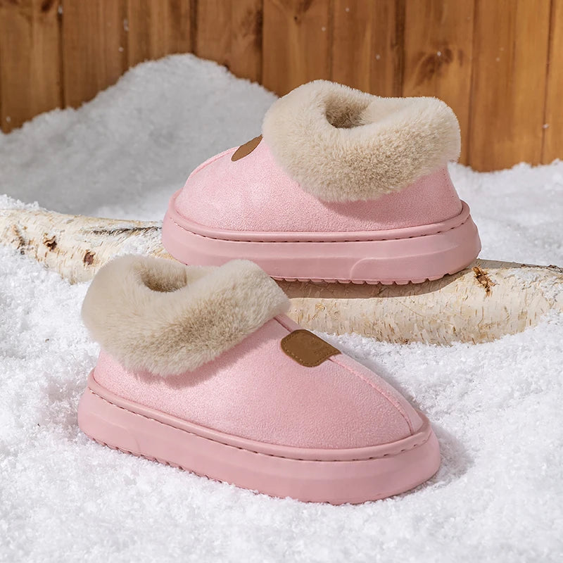 Fashion Fluffy Platform Soft Sole Slippers for Women Plush Warm Cotton Shoes Comfortable Non-Slip Winter Unisex Home Slipper