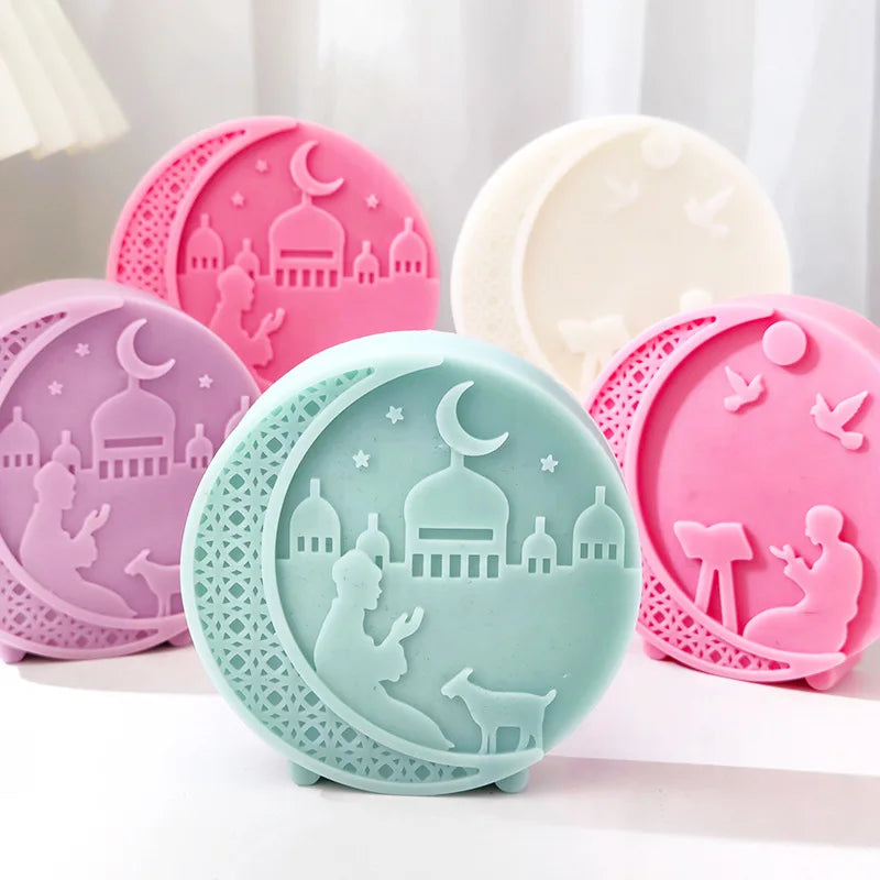 Prayer Arabic Gate Candle Silicone Mold Flat Relief Mosque Architectural Style Soap Resin Mold Eid al Fitr Decor Supplies