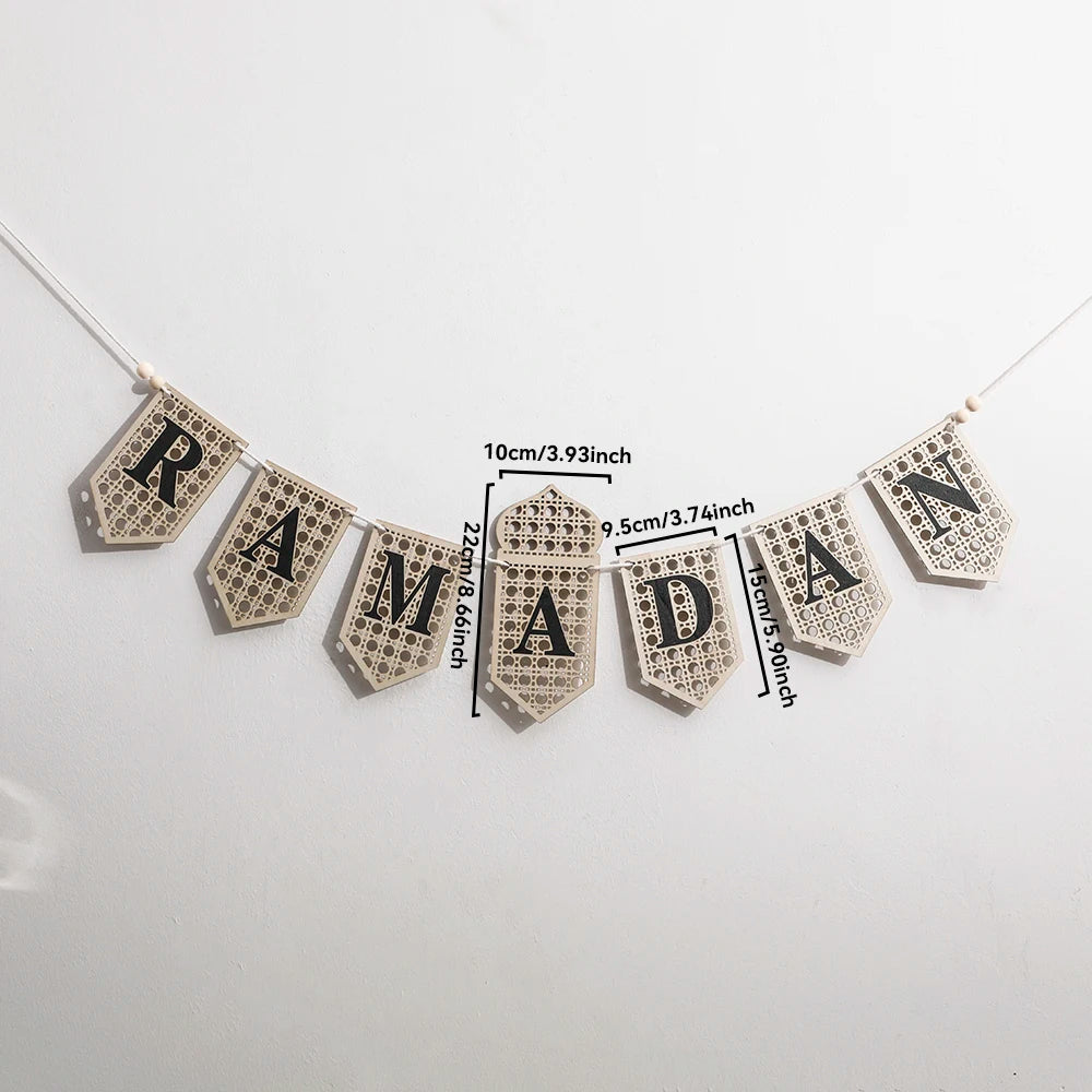 Ramadan Mubarak Banner - Hollow Lantern Hanging Garland for Islamic Muslim Eid Festival Home Party Ornament Wall Decor Supplies